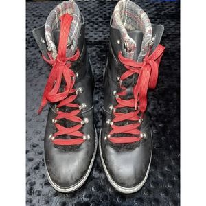 Time And Tru Women’s Black Ankle Combat Boots Size 8.5 Red Laces And Plaid Upper